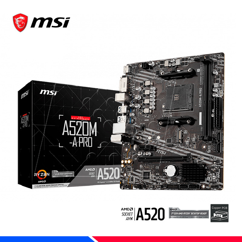 MAINBOARD MSI A520M-A-PRO, AM4 AMD MAINBOARD MSI A520M-A-PRO, AM4 AMD