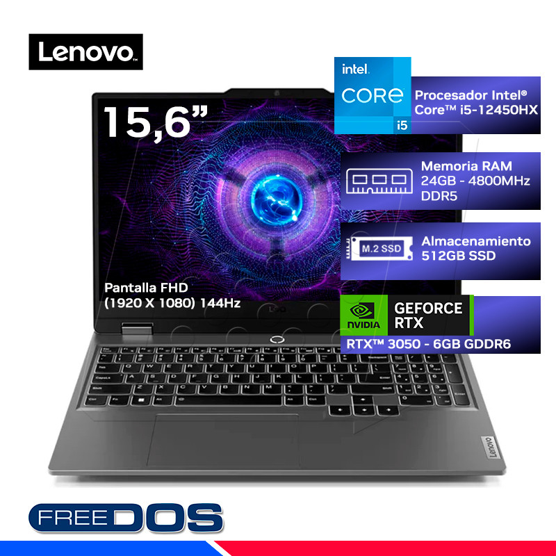 LAPTOP LENOVO LOQ 15IAX9. Ci5-12450HX, 24GB DDR5, SSD 512GB, RTX 3050, 15.6" FHD LAPTOP LENOVO LOQ 15IAX9. Ci5-12450HX, 24GB DDR5, SSD 512GB, RTX 3050, 15.6" FHD