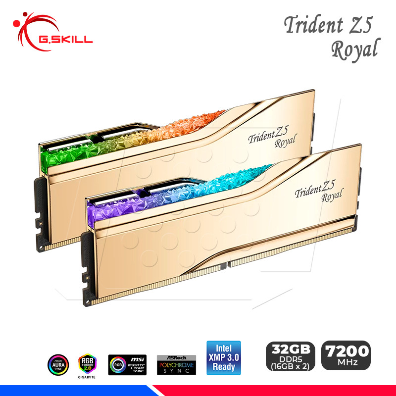 MEM. RAM G.SKILL TRIDENT Z5 ROYAL GOLD, INTEL XMP, 32GB (16x2) DDR5 7200 MHZ, CL34 MEM. RAM G.SKILL TRIDENT Z5 ROYAL GOLD, INTEL XMP, 32GB (16x2) DDR5 7200 MHZ, CL34