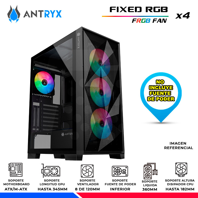 CASE ANTRYX RX-250 BLACK, FIXED RGB, FAN x4, V/TEMPLADO CASE ANTRYX RX-250 BLACK, FIXED RGB, FAN x4, V/TEMPLADO