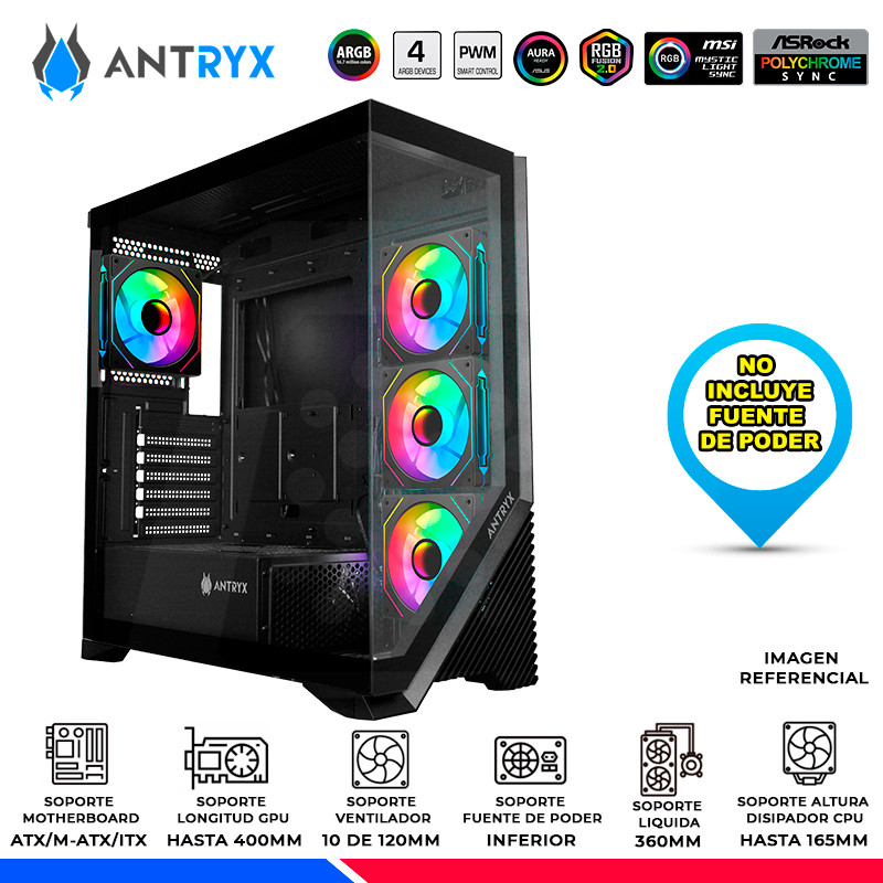 CASE ANTRYX FX-650 BLACK, FAN x4 ARGB, V/TEMPLADO CASE ANTRYX FX-650 BLACK, FAN x4 ARGB, V/TEMPLADO