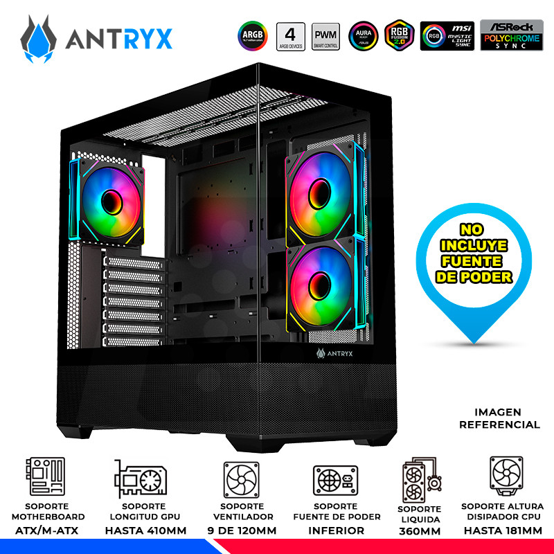 CASE ANTRYX FX 740 BLACK, 3 COOLER ARGB, USB TIPO C, V/TEMPLADO CASE ANTRYX FX 740 BLACK, 3 COOLER ARGB, USB TIPO C, V/TEMPLADO
