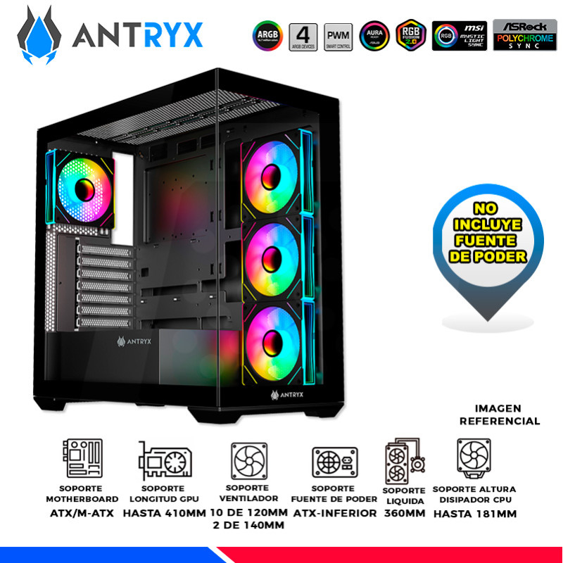 CASE ANTRYX FX 750 BLACK, 4 COOLER ARGB, USB TIPO C, V/TEMPLADO CASE ANTRYX FX 750 BLACK, 4 COOLER ARGB, USB TIPO C, V/TEMPLADO