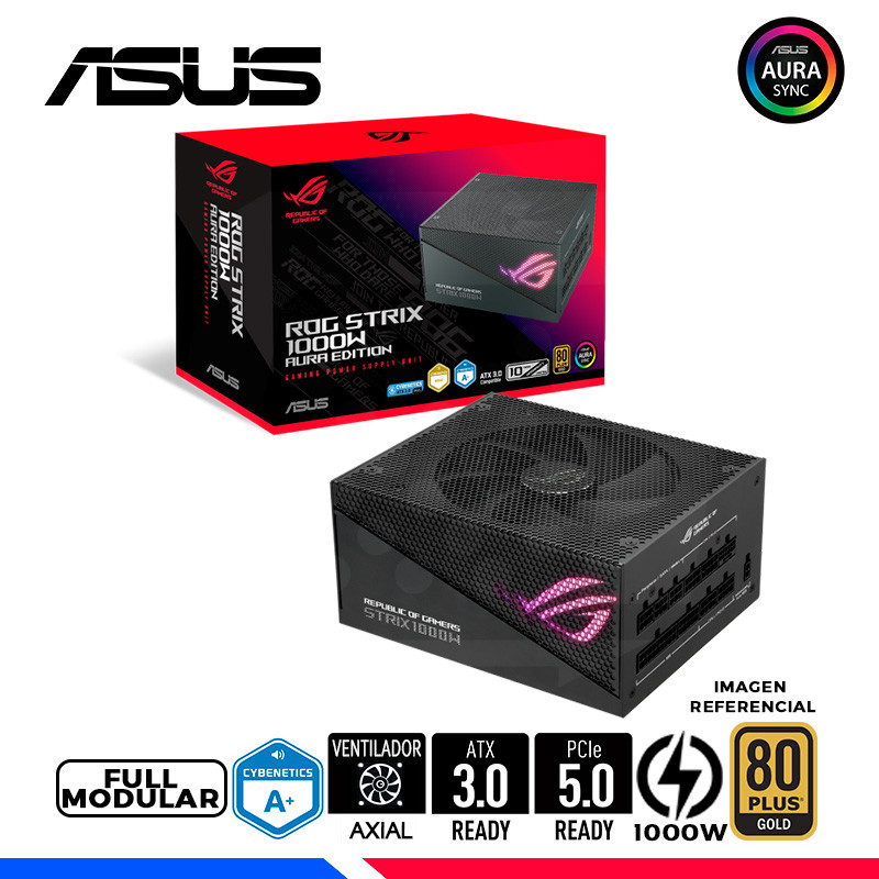 FUENTE DE PODER ASUS ROG STRIX 1000G AURA GAMING, 80 PLUS GOLD, FULL MODULAR, 1000W FUENTE DE PODER ASUS ROG STRIX 1000G AURA GAMING, 80 PLUS GOLD, FULL MODULAR, 1000W