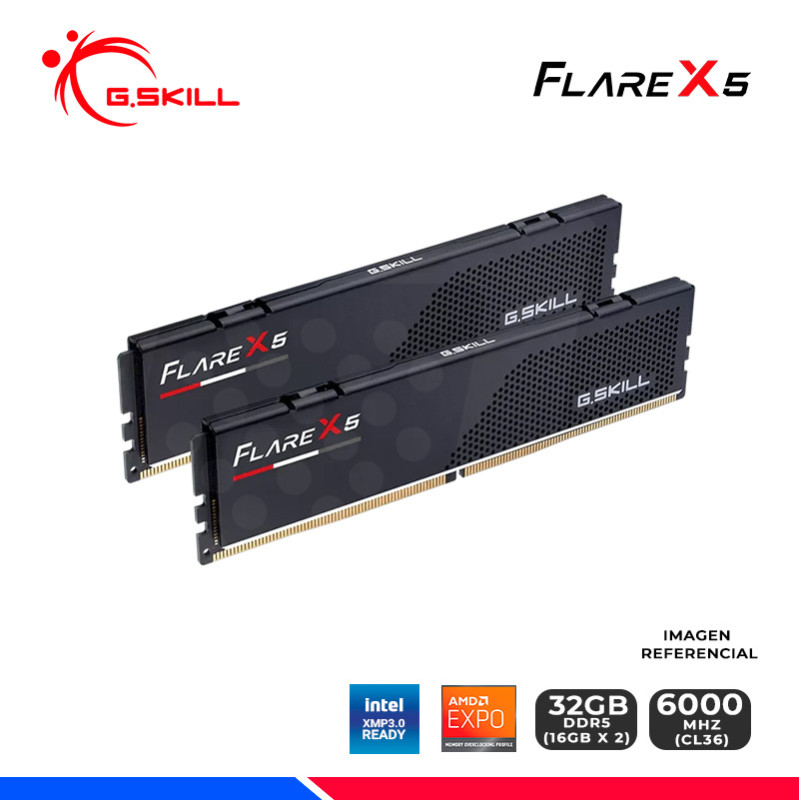 MEM. RAM G.SKILL FLARE X5 BLACK AMD EXPO, 32GB (16x2) DDR5, 6000MHZ, CL36 MEM. RAM G.SKILL FLARE X5 BLACK AMD EXPO, 32GB (16x2) DDR5, 6000MHZ, CL36