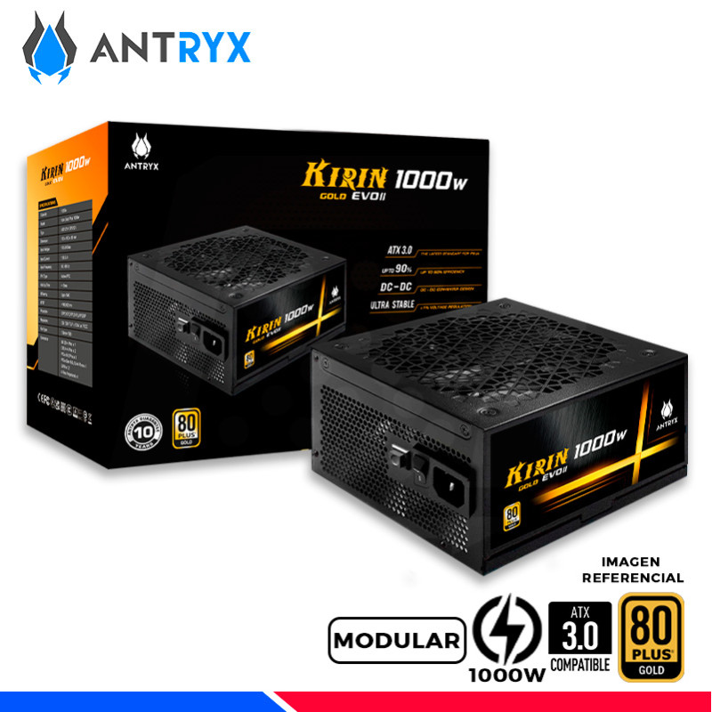 FUENTE DE PODER ANTRYX 1000W KIRIN EVO II, 80 PLUS GOLD MODULAR, PCIe 5.0 FUENTE DE PODER ANTRYX 1000W KIRIN EVO II, 80 PLUS GOLD MODULAR, PCIe 5.0