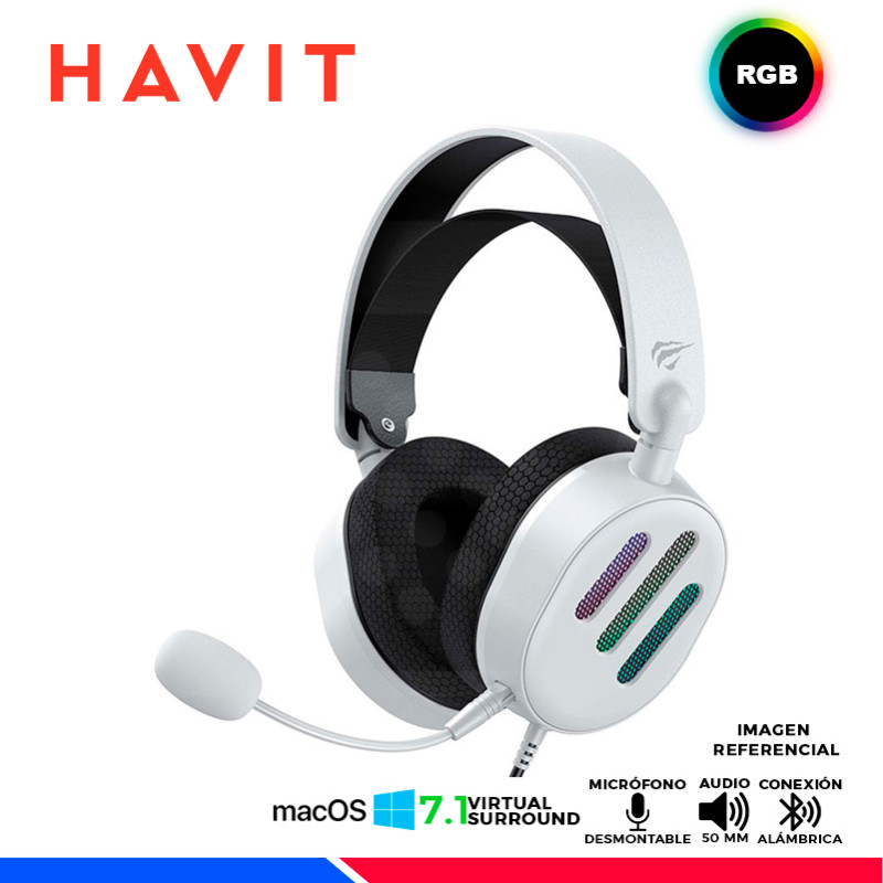 AURICULAR HAVIT GAMENOTE H2038U, USB 7.1, BLANCO, RGB AURICULAR HAVIT GAMENOTE H2038U, USB 7.1, BLANCO, RGB