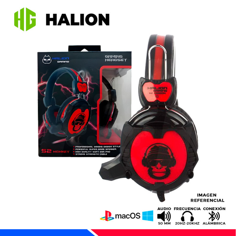 AURICULAR GAMING HALION S2 MONKEY NEGRO/ROJO AURICULAR GAMING HALION S2 MONKEY NEGRO/ROJO
