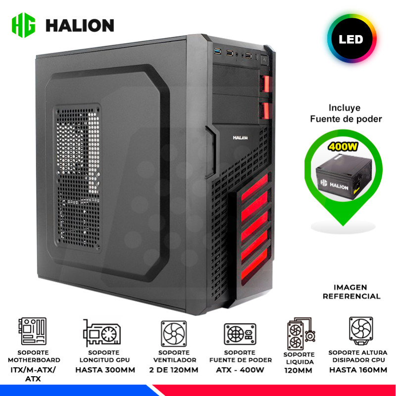 CASE GAMER HALION SCORPION 5906 ROJO F/400W CASE GAMER HALION SCORPION 5906 ROJO F/400W