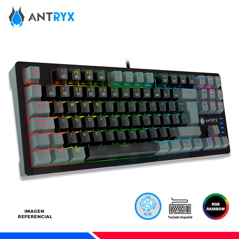 TECLADO MECANICO TKL ANTRYX MK840L BLACK/GRAY, SWITCH BLUE TECLADO MECANICO TKL ANTRYX MK840L BLACK/GRAY, SWITCH BLUE