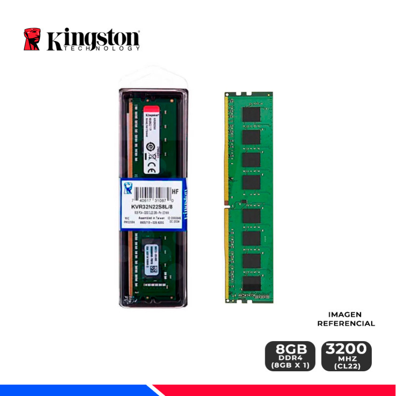 MEM. RAM KINGSTON ValueRAM, 8GB DDR4 3200 MHZ. MEM. RAM KINGSTON ValueRAM, 8GB DDR4 3200 MHZ.