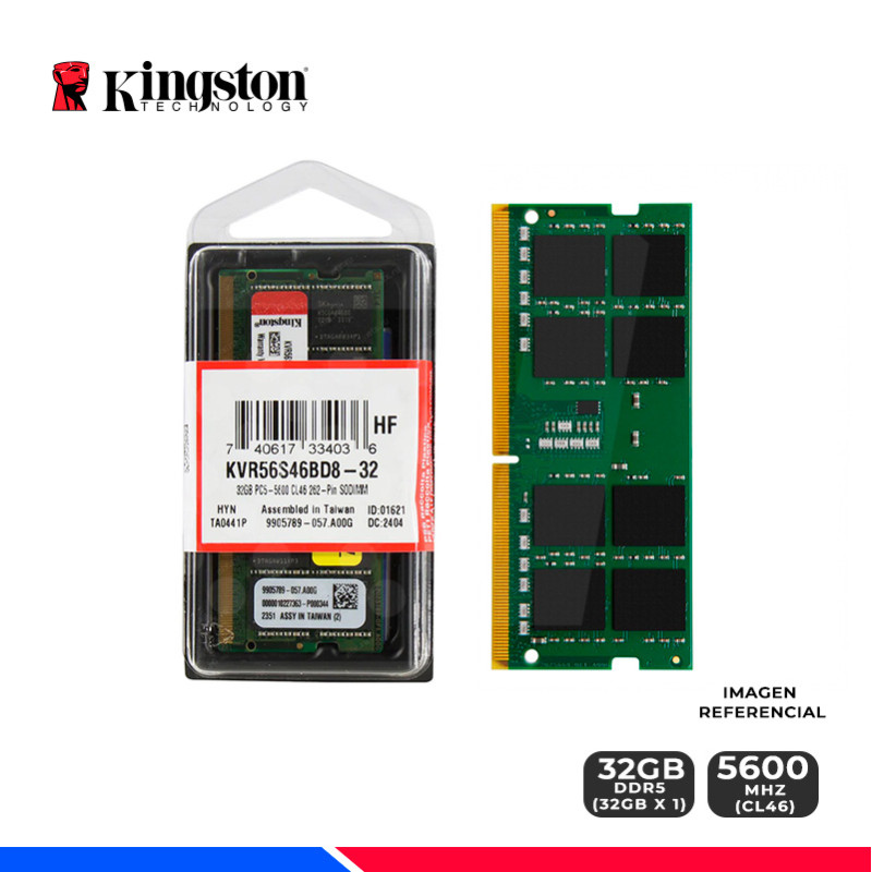 MEM. RAM SODIMM KINSGTON KVR 32GB DDR5 5600 Mhz. MEM. RAM SODIMM KINSGTON KVR 32GB DDR5 5600 Mhz.