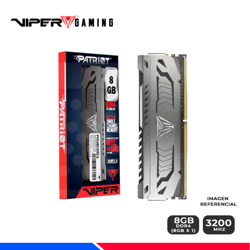 MEM. RAM PATRIOT VIPER STEEL 8GB DDR4 3200 MHZ. MEM. RAM PATRIOT VIPER STEEL 8GB DDR4 3200 MHZ.