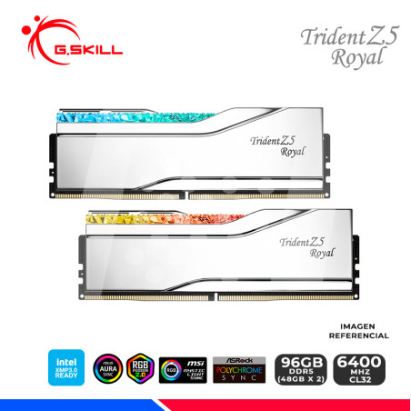 MEM. RAM G.SKILL TRIDENT Z5 ROYAL SILVER, INTEL XMP, 96GB (48x2), DDR5 6400 MHZ, CL32