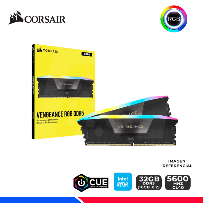 KIT MEM. RAM CORSAIR VENGEANCE RGB, 32GB (2x16GB) DDR5 5600 MHz, CL40 KIT MEM. RAM CORSAIR VENGEANCE RGB, 32GB (2x16GB) DDR5 5600 MHz, CL40