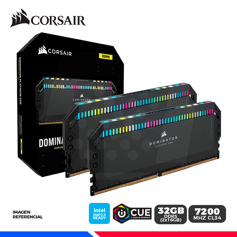 KIT MEM. RAM CORSAIR DOMINATOR PLATINUM RGB, 32GB (2x16GB) DDR5 7200 MHz, CL34 KIT MEM. RAM CORSAIR DOMINATOR PLATINUM RGB, 32GB (2x16GB) DDR5 7200 MHz, CL34