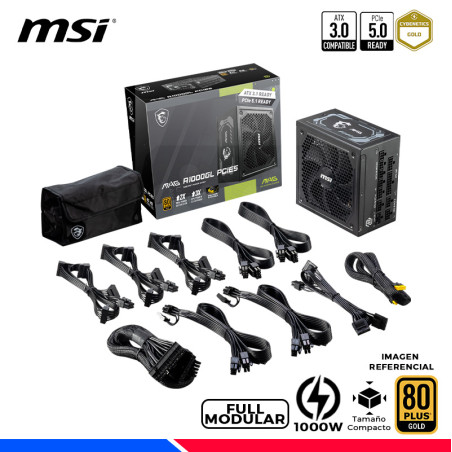FUENTE DE PODER MSI MAG A1000GL PCIE5, 80 PLUS GOLD FULL MODULAR, 1000W