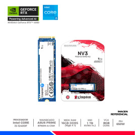 Pc Gaming Plus, Geforce RTX 4060, Intel Core i5 12400F, 16GB, SSD 1TB, CASE ARGB, F/650W