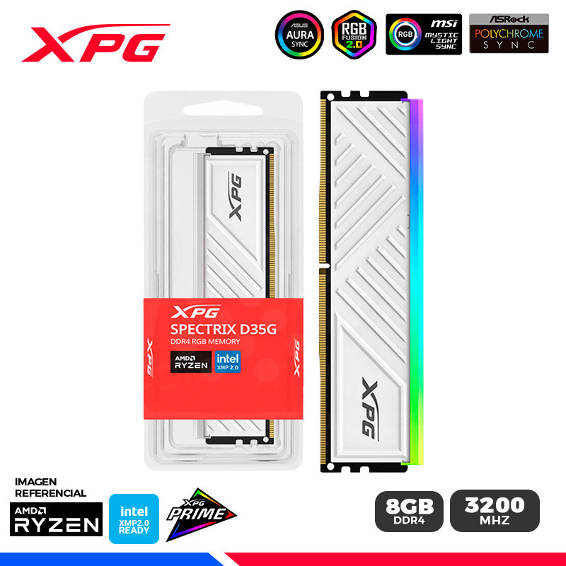 MEM. RAM ADATA XPG SPECTRIX D35G RGB, WH, 8GB DDR4 3200 MHZ MEM. RAM ADATA XPG SPECTRIX D35G RGB, WH, 8GB DDR4 3200 MHZ