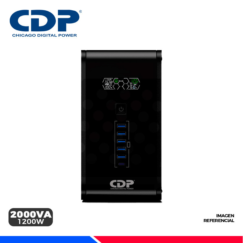 UPS CDP R-SMART2010i, 2000VA/1200W, 10 Tomas, 5 USB Tipo-A, 1 USB Tipo-C UPS CDP R-SMART2010i, 2000VA/1200W, 10 Tomas, 5 USB Tipo-A, 1 USB Tipo-C