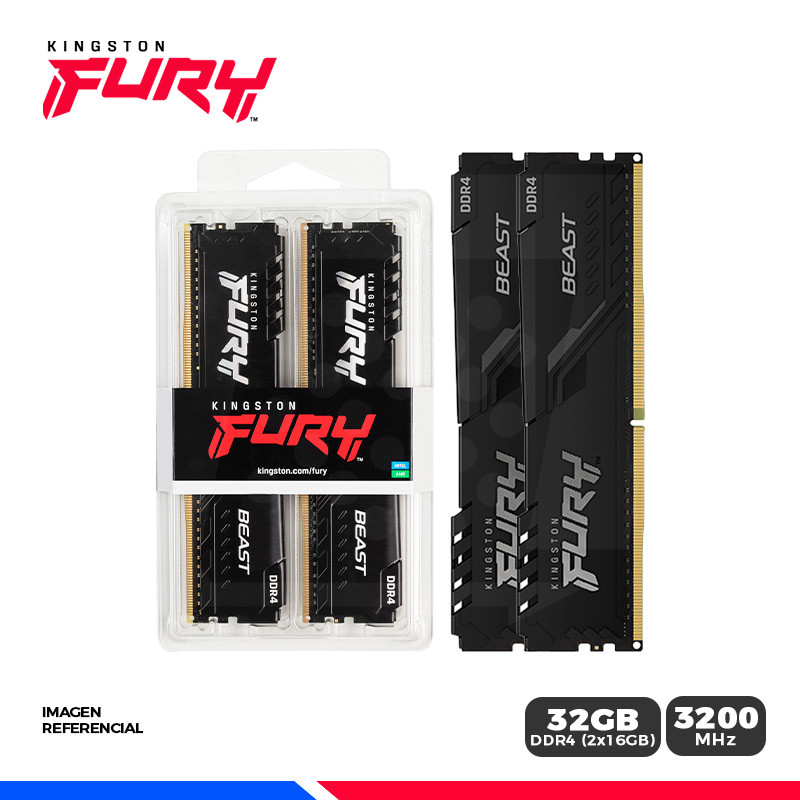 MEM. RAM KINGSTON FURY BEAST, 32GB (2x16GB) DDR4 3200 Mhz. MEM. RAM KINGSTON FURY BEAST, 32GB (2x16GB) DDR4 3200 Mhz.