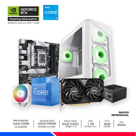 Pc Gaming Plus, Geforce RTX 4060, Intel Core i5 12400F, 16GB, SSD 1TB, CASE ARGB, F/650W
