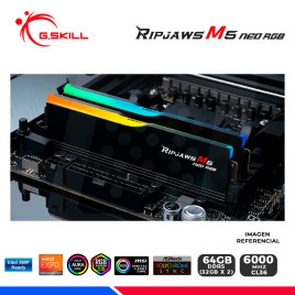 MEM. RAM G.SKILL RIPJAWS M5 NEO, RGB, BLACK, 64GB (32x2) DDR5 6000 MHZ, CL36