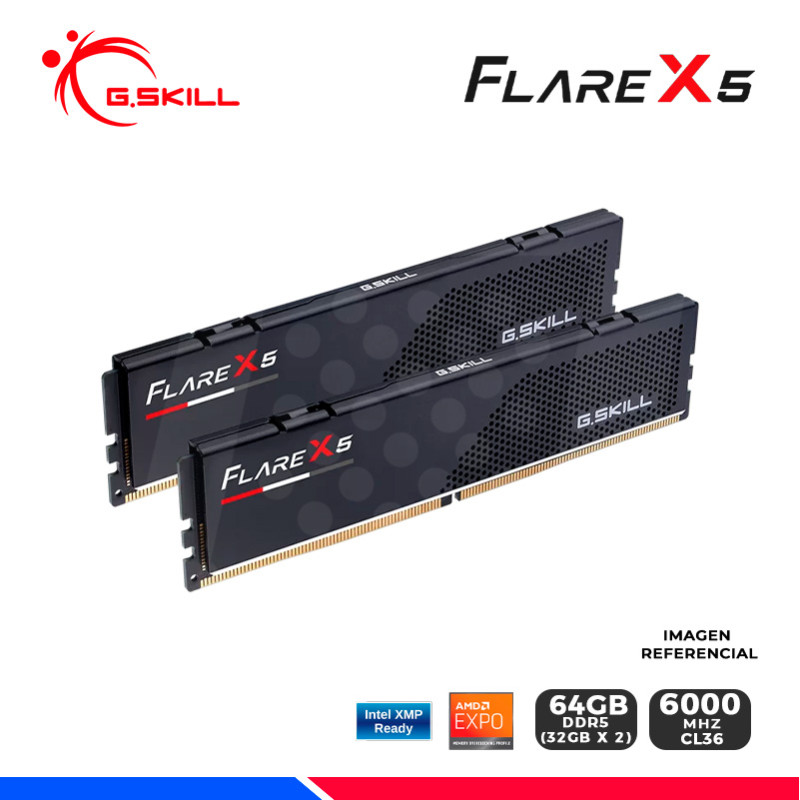 MEM. RAM G.SKILL FLARE X5, BLACK, 64GB (32x2) DDR5 6000 MHZ, CL36 MEM. RAM G.SKILL FLARE X5, BLACK, 64GB (32x2) DDR5 6000 MHZ, CL36