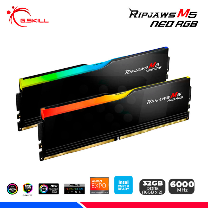 MEM. RAM G.SKILL RIPJAWS M5 NEO AMD EXPO 32GB (16x2) DDR5 6000 MHZ, CL36 MEM. RAM G.SKILL RIPJAWS M5 NEO AMD EXPO 32GB (16x2) DDR5 6000 MHZ, CL36