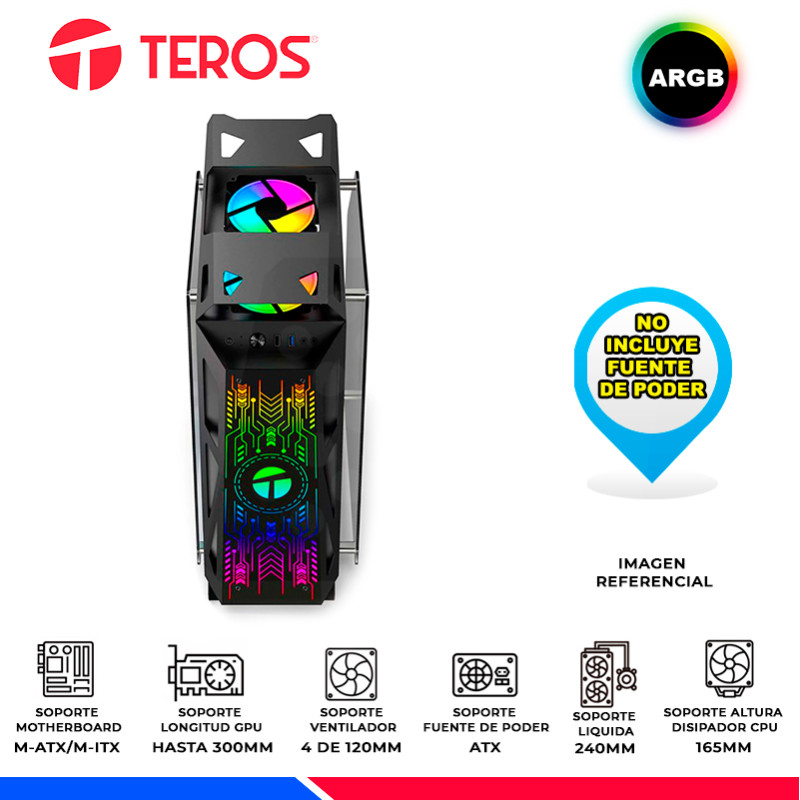 CASE GAMING TEROS TE-1312G, BLACK, 4 FAN ARGB, V/TEMPLADO CASE GAMING TEROS TE-1312G, BLACK, 4 FAN ARGB, V/TEMPLADO