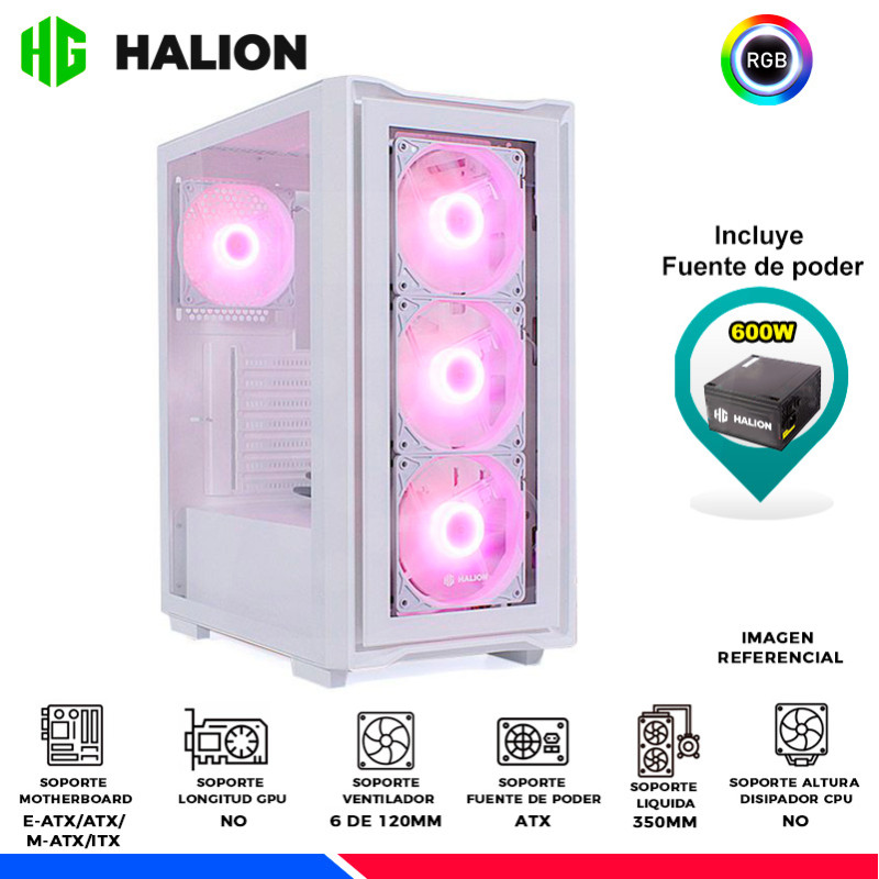 CASE GAMER HALION TITAN 103 WHITE, F/600W, RGB, V/TEMPLADO CASE GAMER HALION TITAN 103 WHITE, F/600W, RGB, V/TEMPLADO