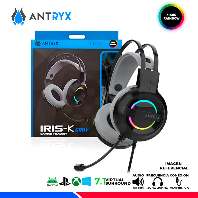 AURICULAR ANTRYX IRIS-K GRAY, 7.1 VIRTUAL SURROUND, USB, RAINBOW AURICULAR ANTRYX IRIS-K GRAY, 7.1 VIRTUAL SURROUND, USB, RAINBOW