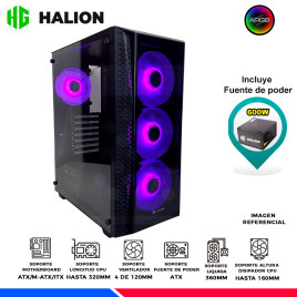 CASE GAMER HALION TORNADO E06 NEGRO, F/600W, ARGB, V/TEMPLADO
