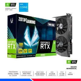 Pc Gaming Plus: Intel core i5 12400F, 16GB DDR4, SSD 512GB, RTX 3060 12GB, F/650W, CASE ARGB