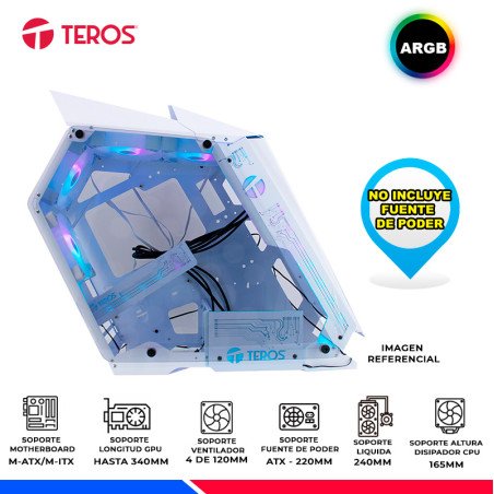 CASE TEROS TE-1316G, WHITE, 4 FAN ARGB, V/TEMPLADO